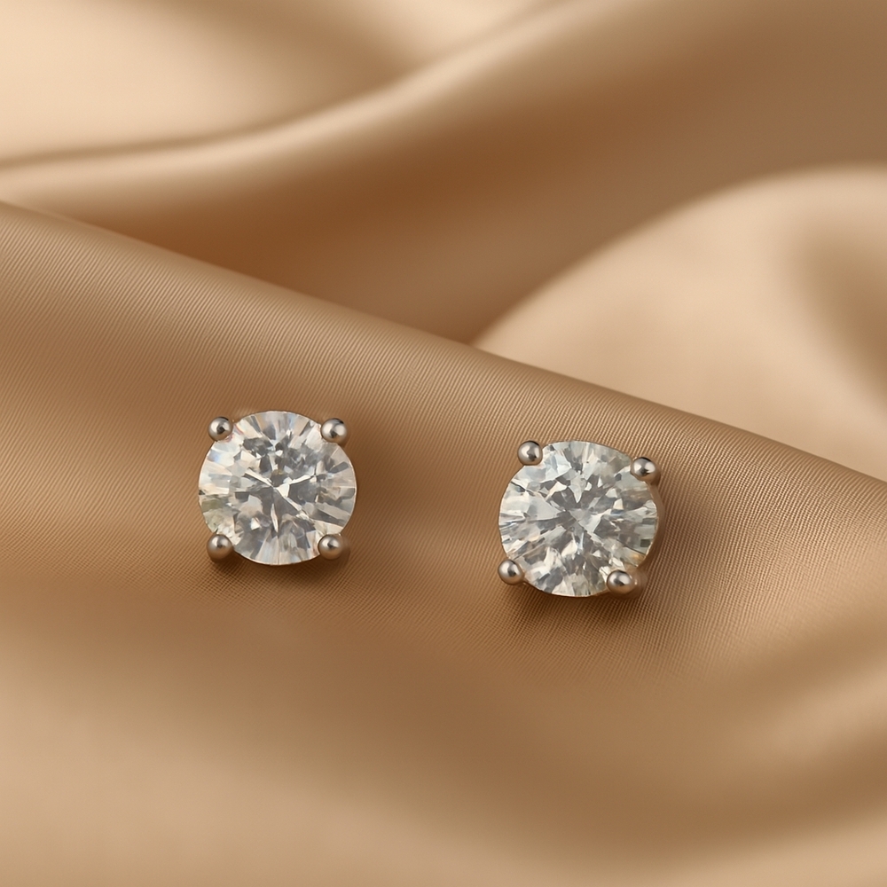 Silver Solitaire Stud Earrings – Minimalist Classic Four-Prong Sparkling Jewelry